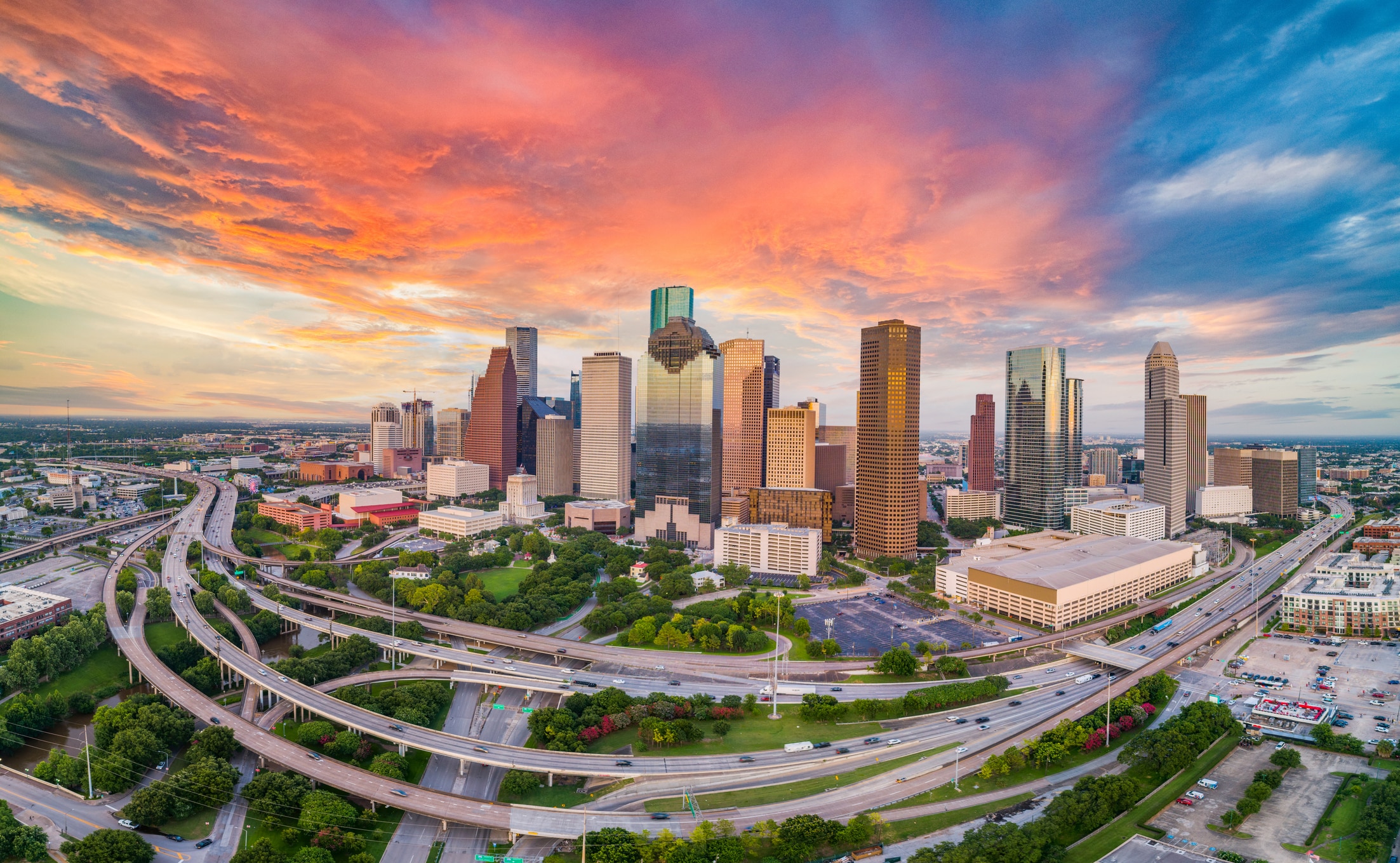 Skyline view of Houston, a popular city for those moving to Texas