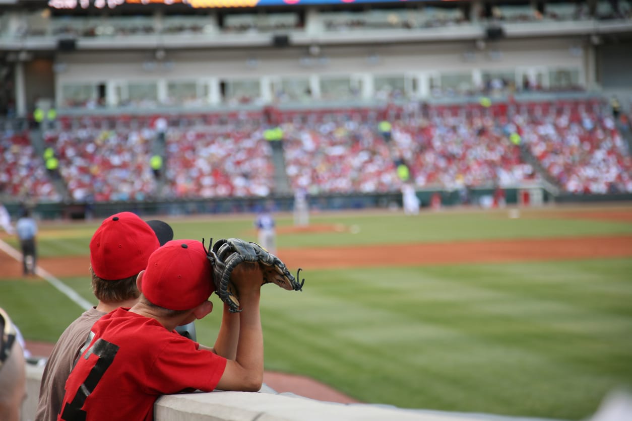 Baseball dreams Two young Ohio baseball fans in red hats watch a game, a popular pastime for those living in Ohio