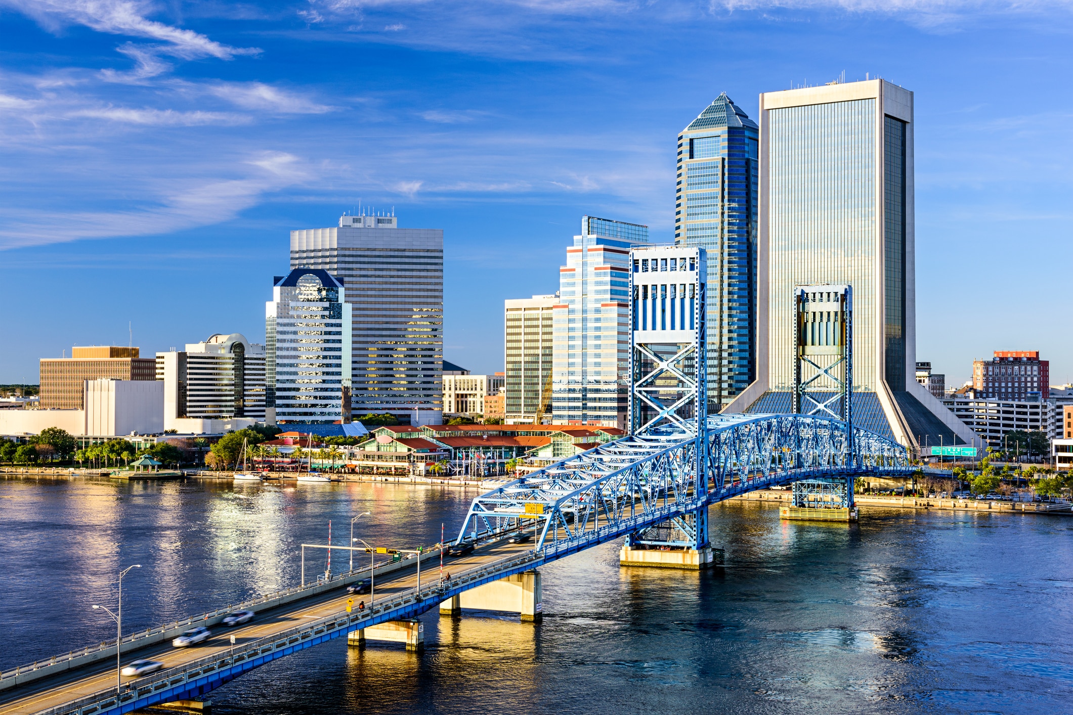 Downtown Jacksonville with the Main Street Bridge—moving to Jacksonville offers big-city living in the 10th largest U.S. city