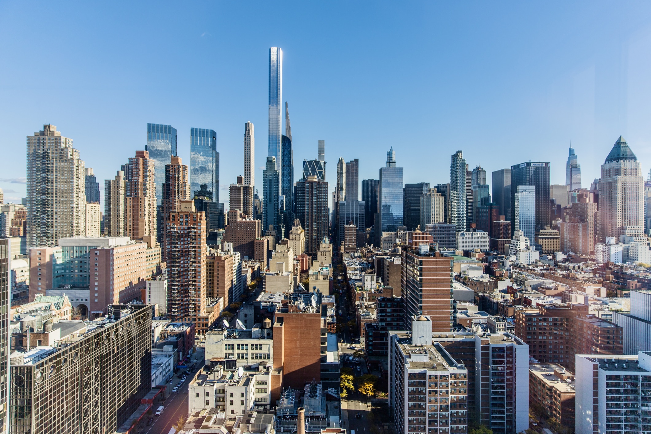 Skyline view of the towering and majestic buildings of Manhattan in New York City