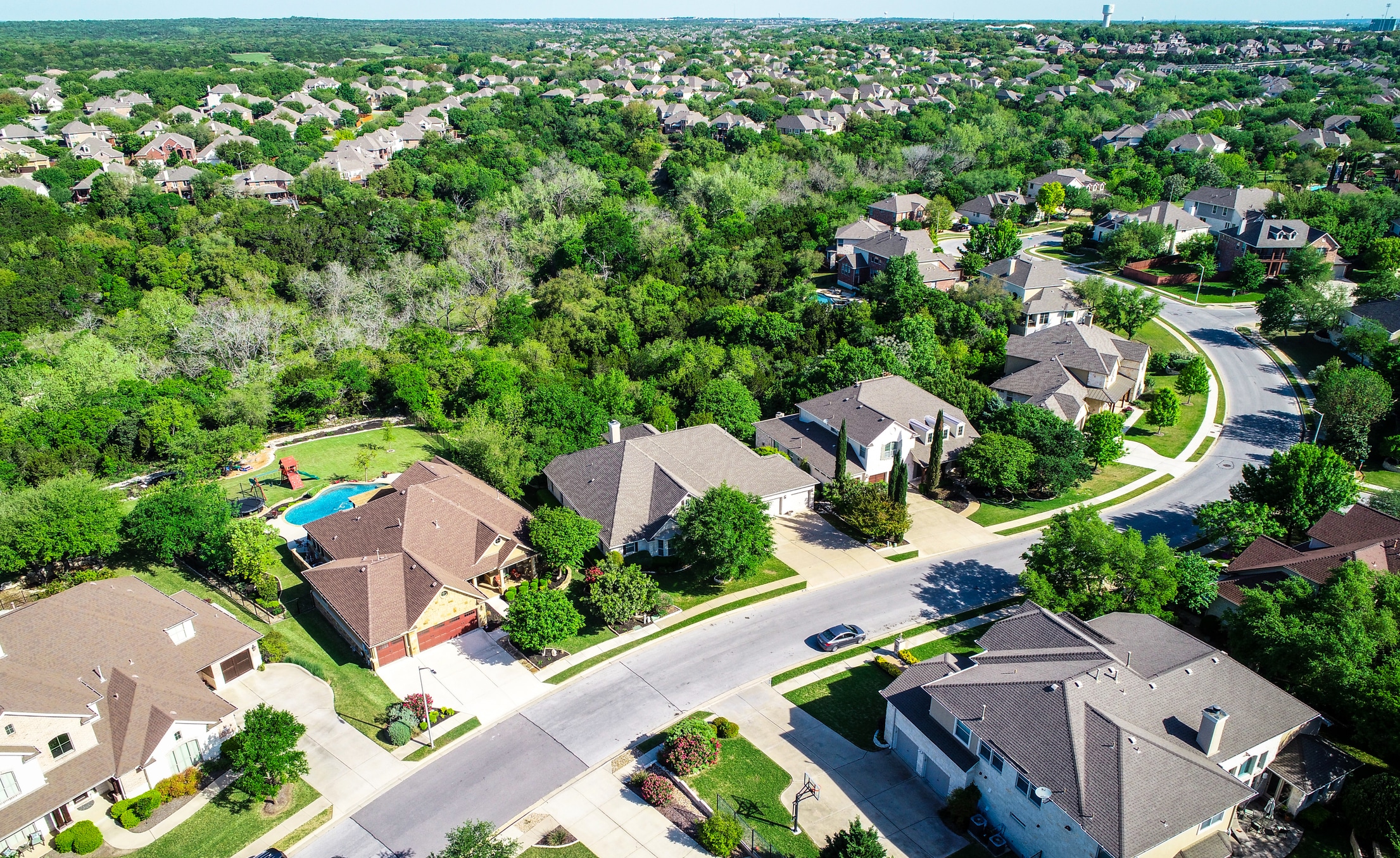 Suburban Texas neighborhood, ideal for families moving from California to Texas for more spacious living