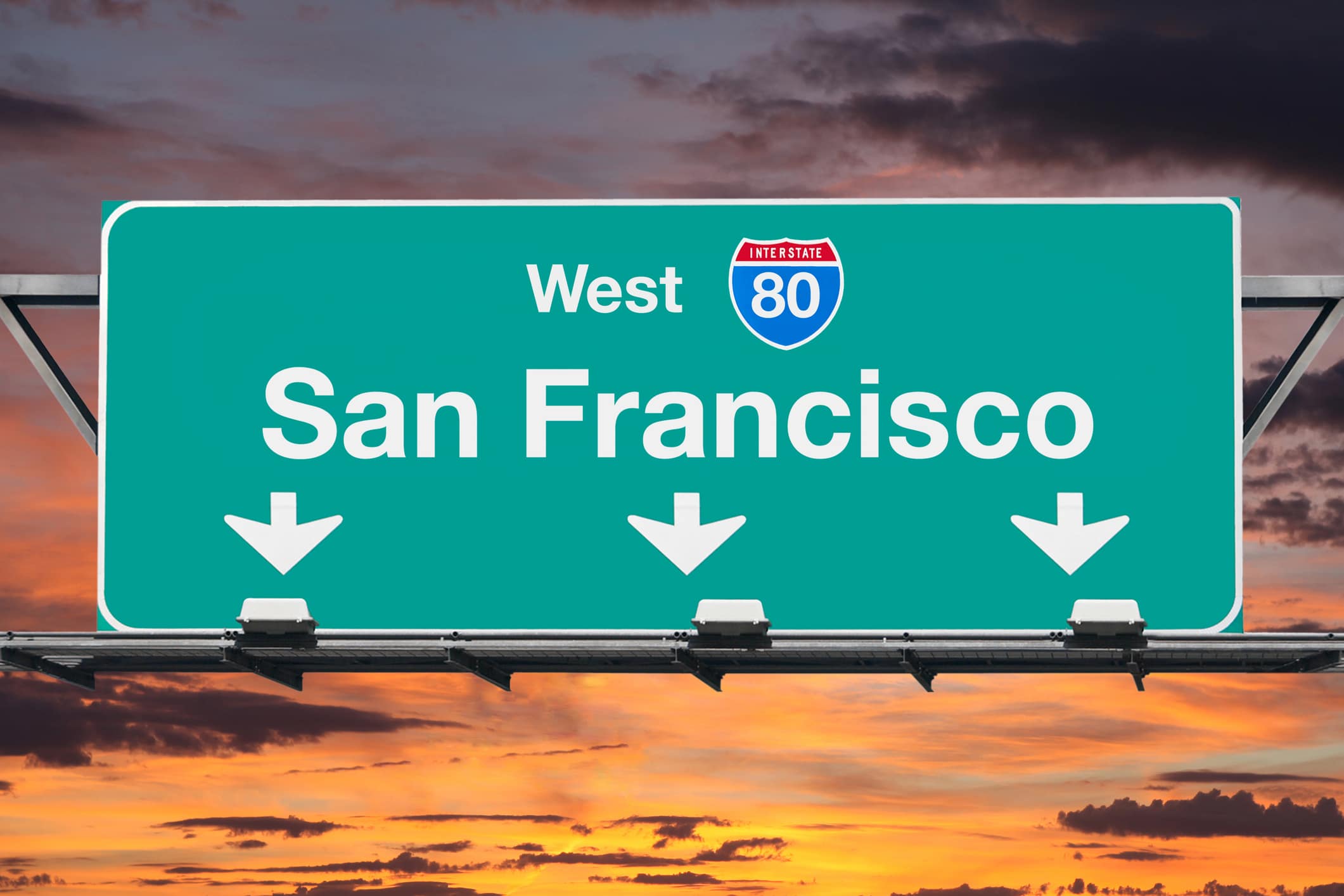 Freeway signage for San Francisco, which stunning views and a thriving tech scene to those moving from New York to California