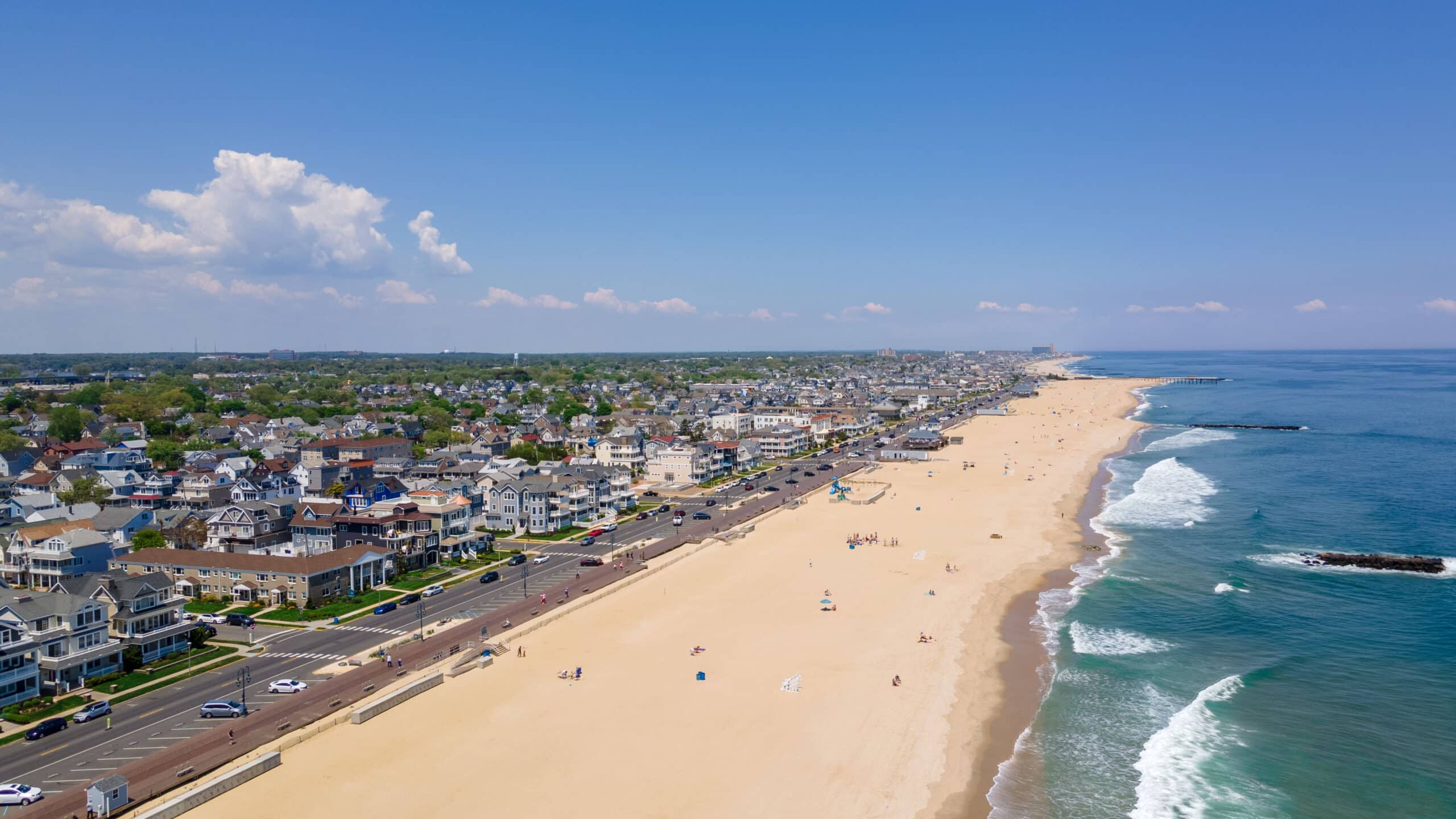 An aerial shot of the beautiful Belmar Beach, one of the things to look forward to when moving to New Jersey