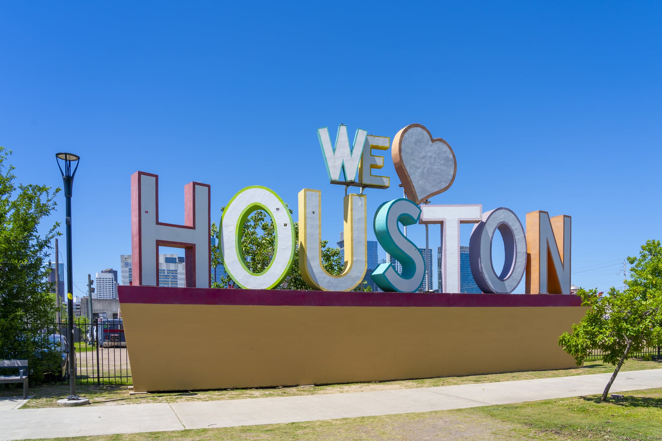 A "We Love Houston" sign, reflecting the city's charm, one of the reasons to move to Houston