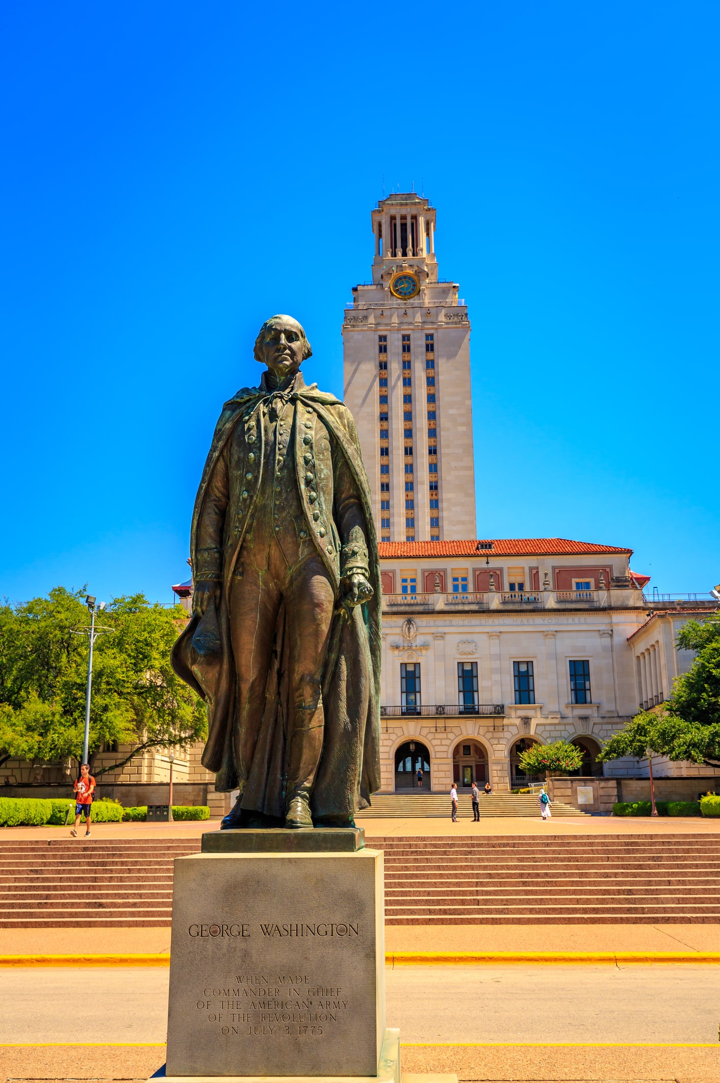 Statue of George Washington at the University of Texas at Austin, a top-rated school attracting people to move to Austin