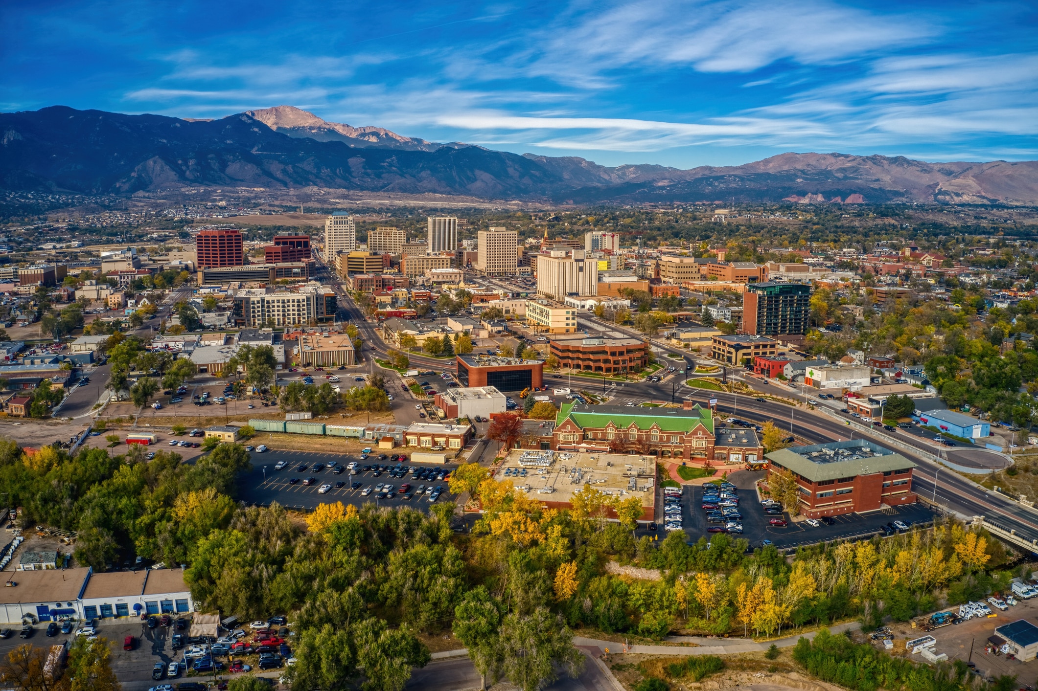 Aerial view of Colorado Springs, a picturesque and sought-after destination for those moving to Colorado