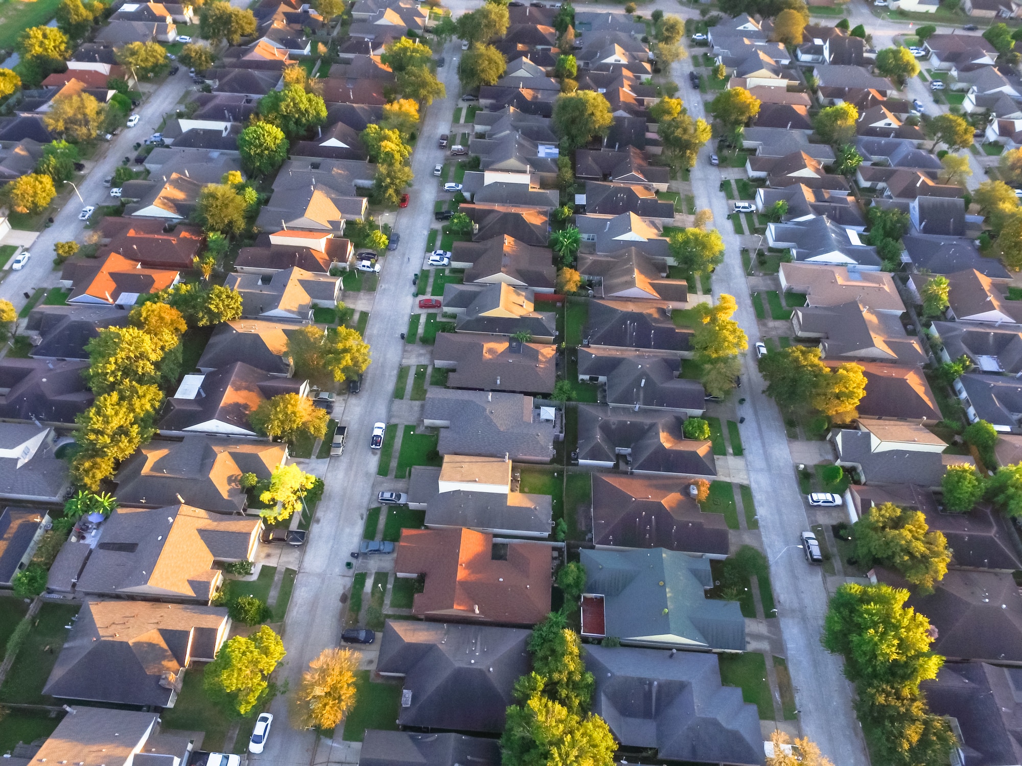 Aerial view of a picturesque and affordable neighborhood in Houston