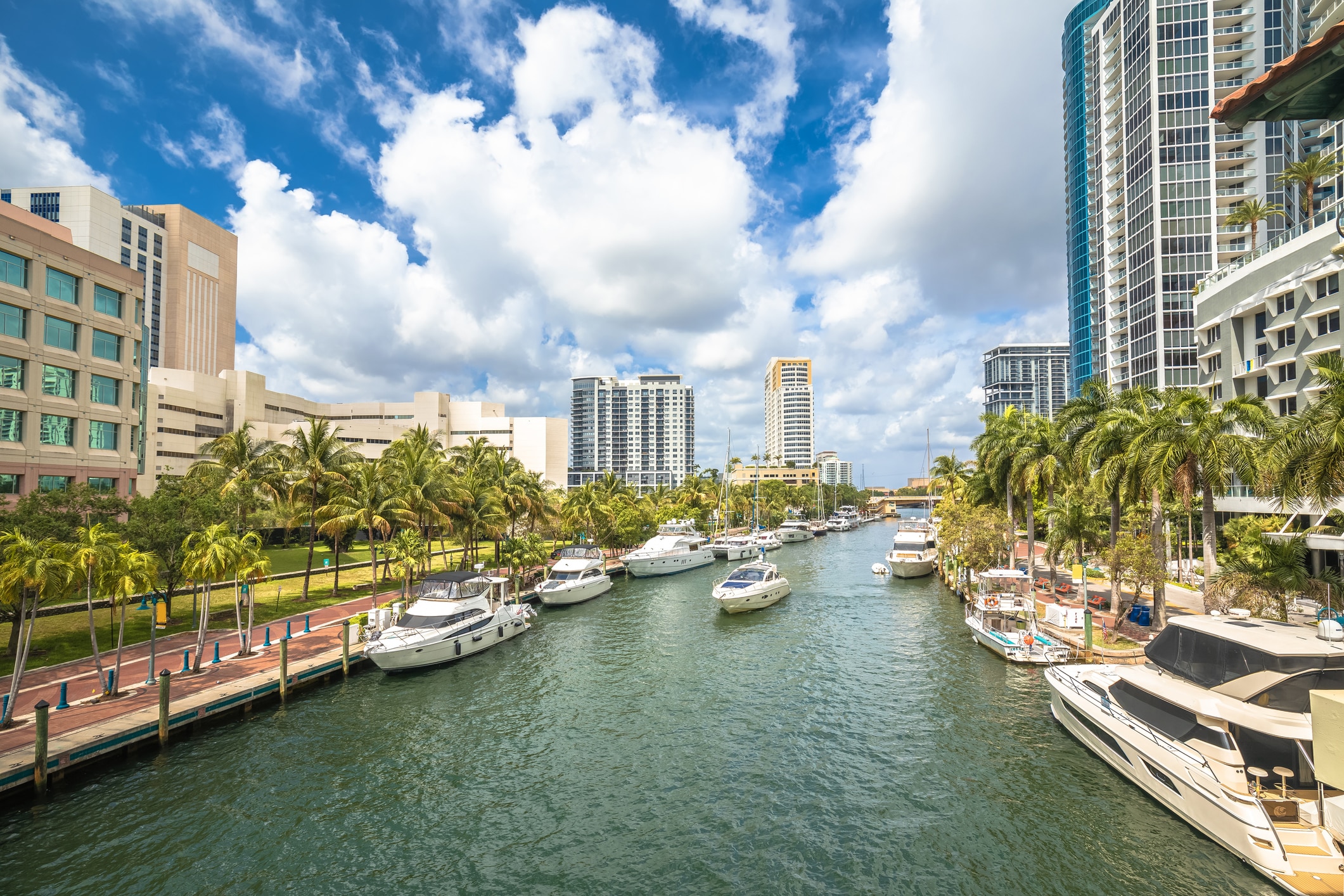 Boats docked along the Riverwalk, a scenic waterway those living in Fort Lauderdale can enjoy