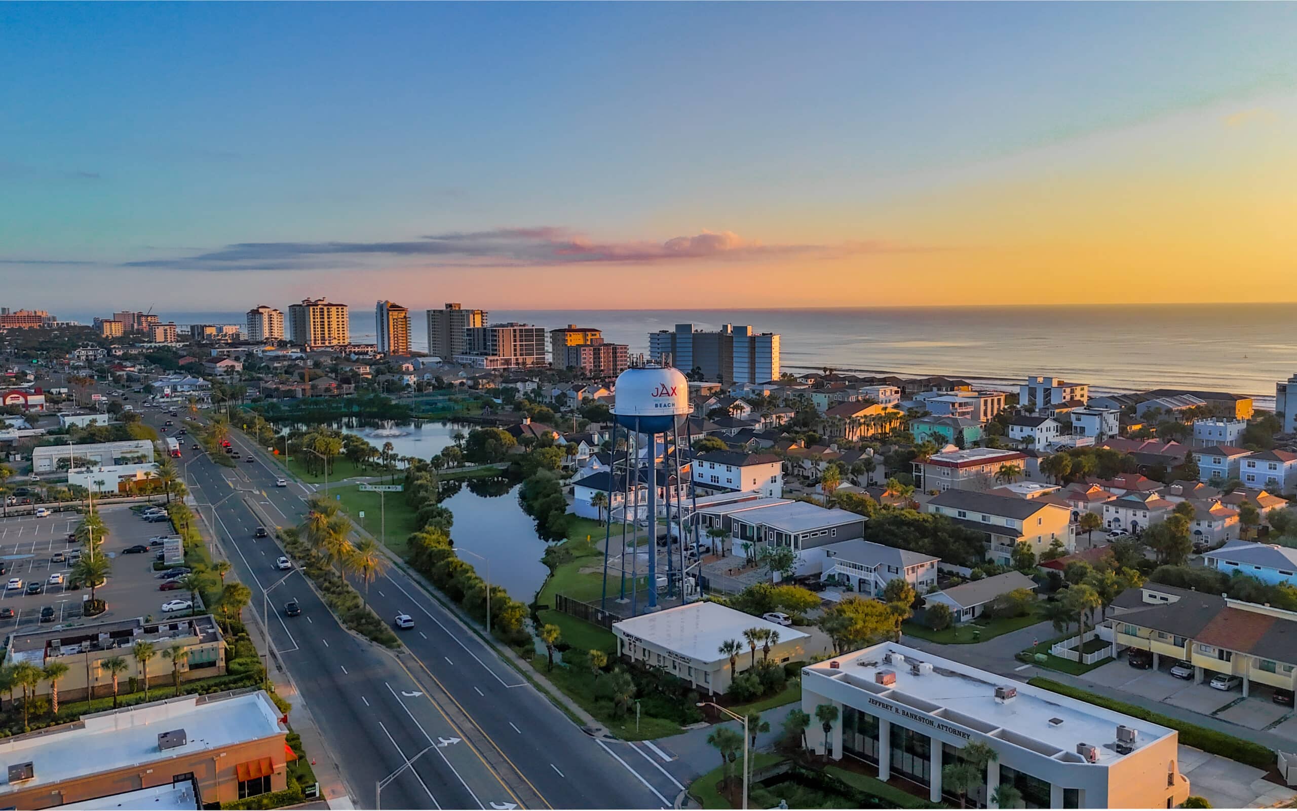 Beautiful coastal neighborhoods in Jacksonville with the iconic Beach Water Tower, beloved by those living in Jacksonville