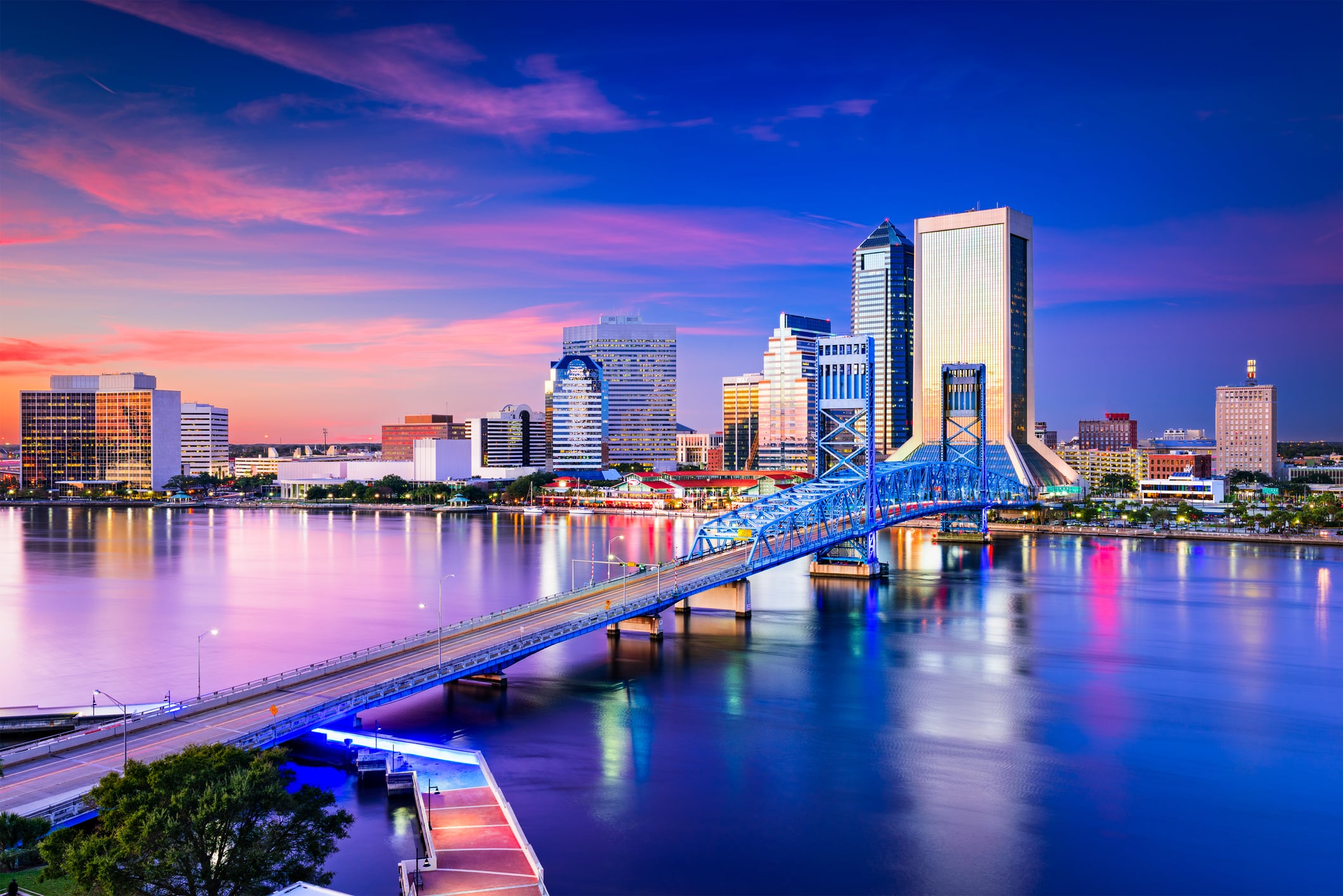 Stunning view of Downtown Jacksonville, showcasing the neighborhood’s eclectic and vibrant urban core 