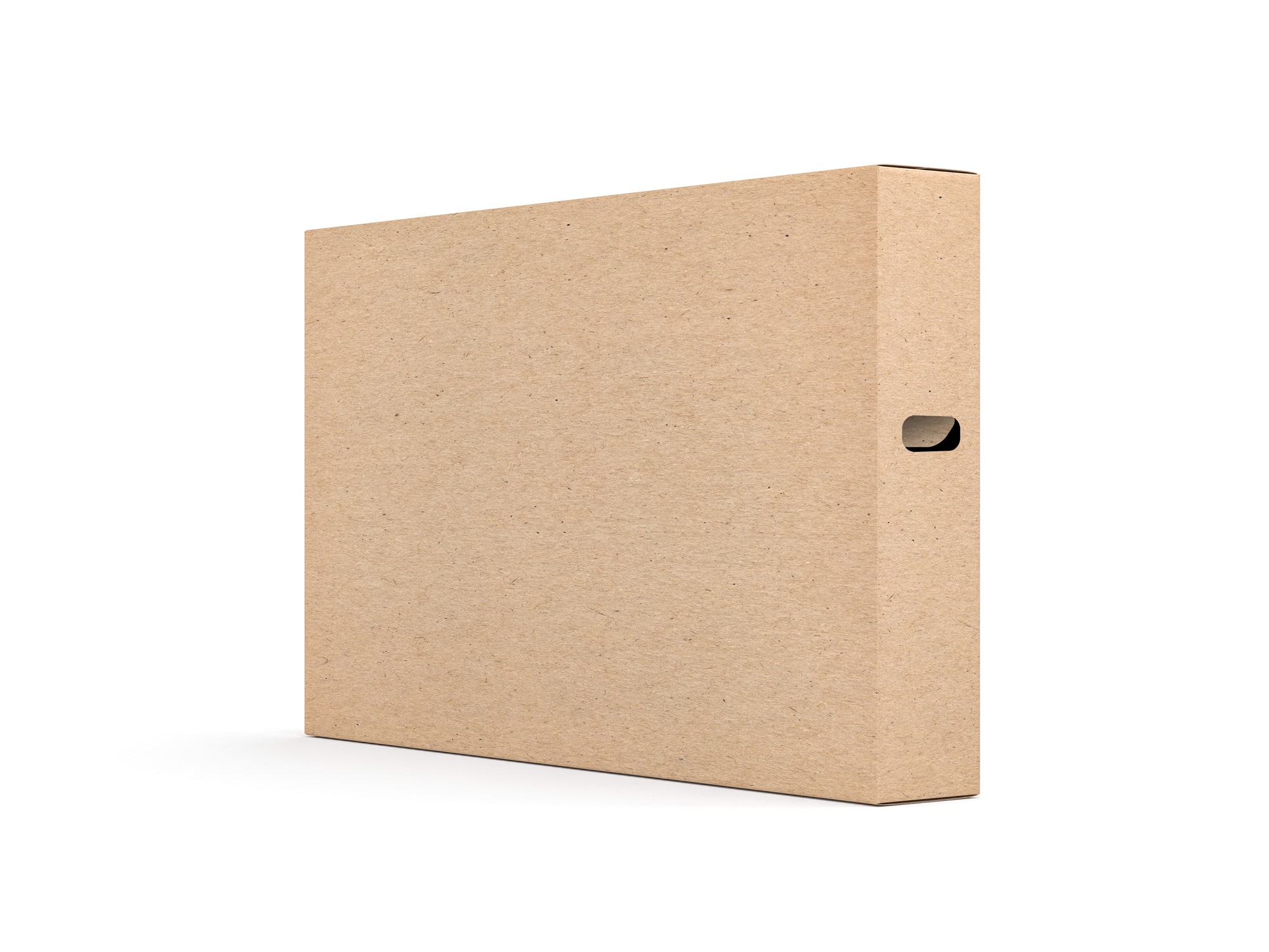 A plain, cardboard TV moving box arranged vertically