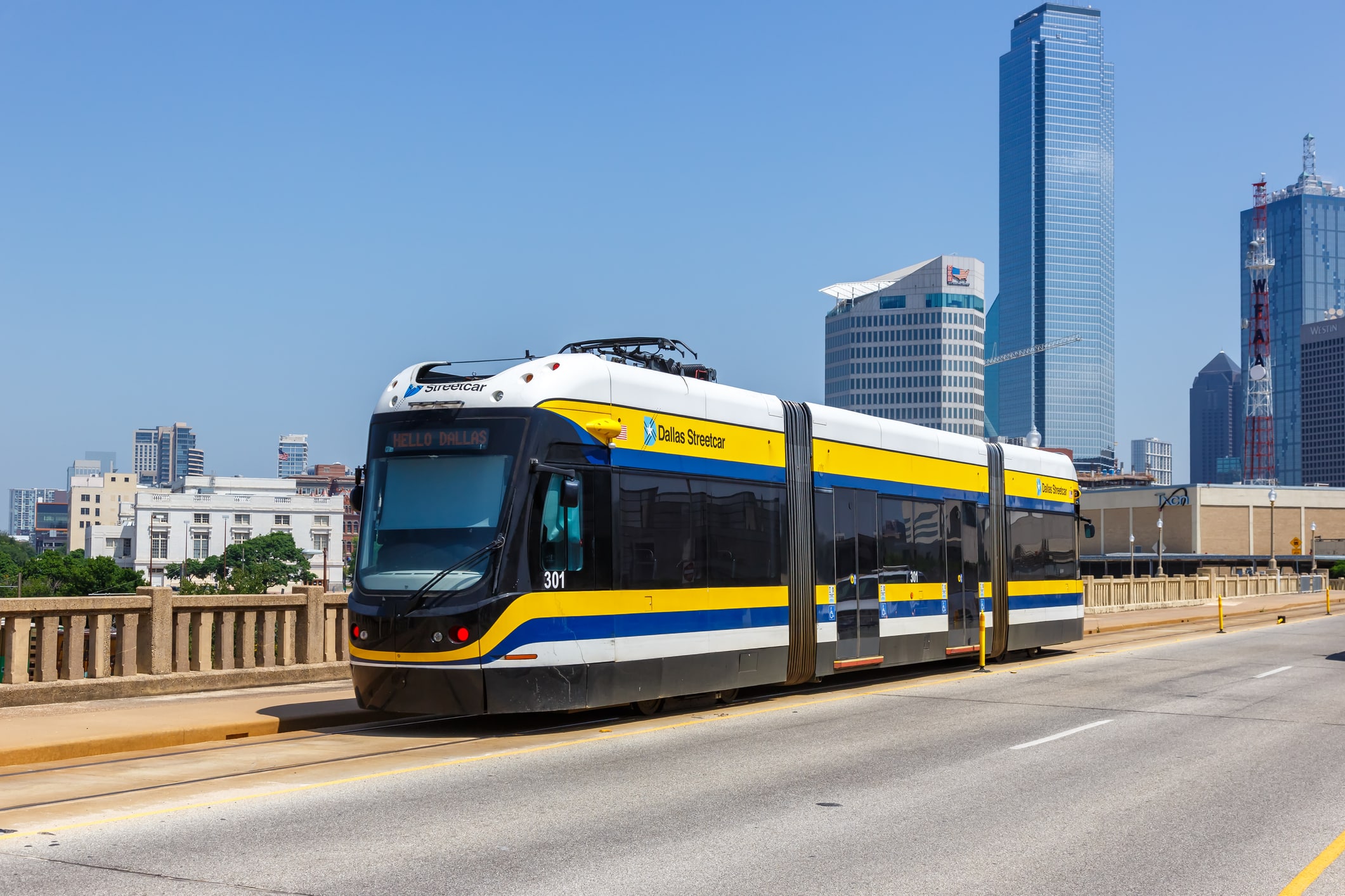 A Dallas streetcar, part of the city’s convenient public transportation system