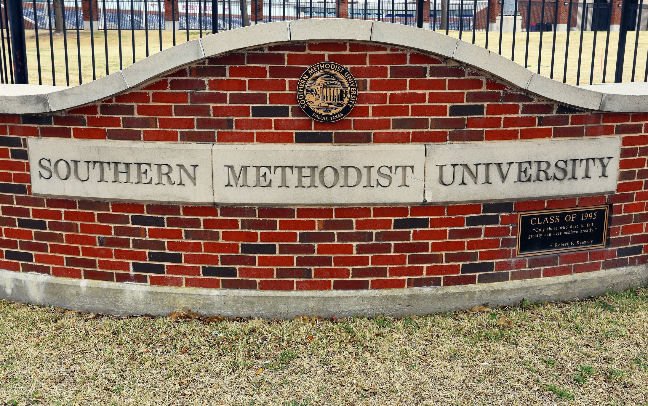 Sign that reads “Southern Methodist University,” located in University Park, one of the safest neighborhoods in Dallas