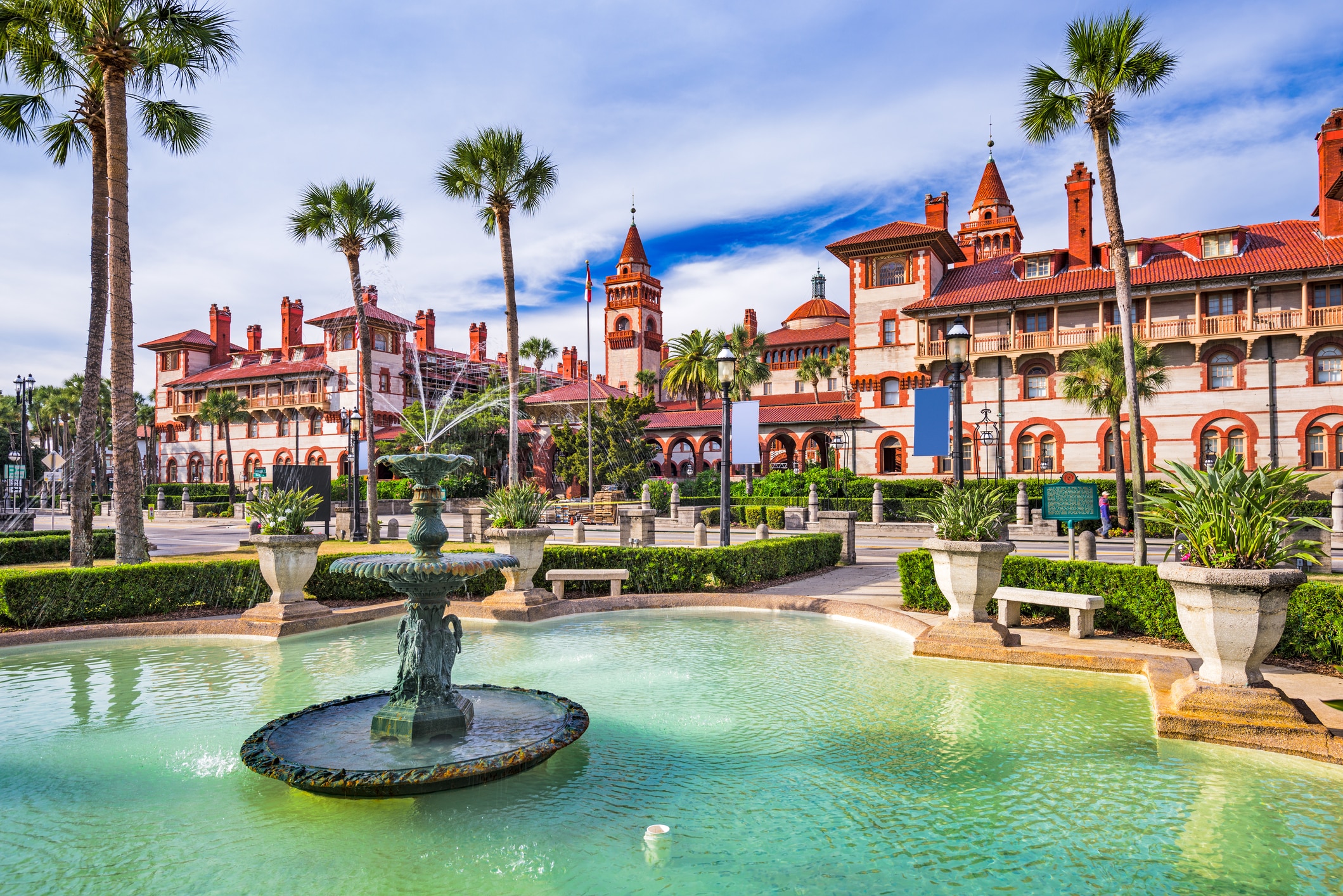 A beautiful fountain at Flagler College in St. Augustine, Florida, one of the most popular states to move to