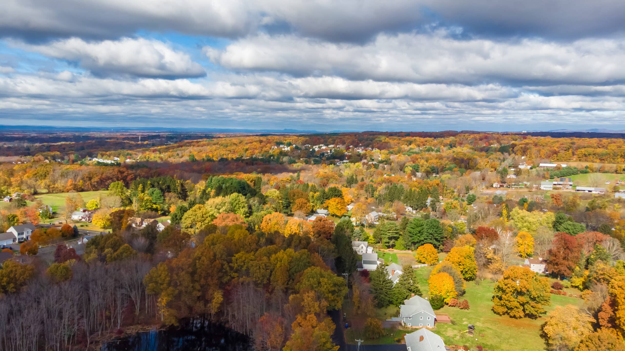 Aerial view of the beautiful autumn area with yellow and red trees Aerial view of the beautiful autumn area with yellow and red trees in brooklyn connecticut