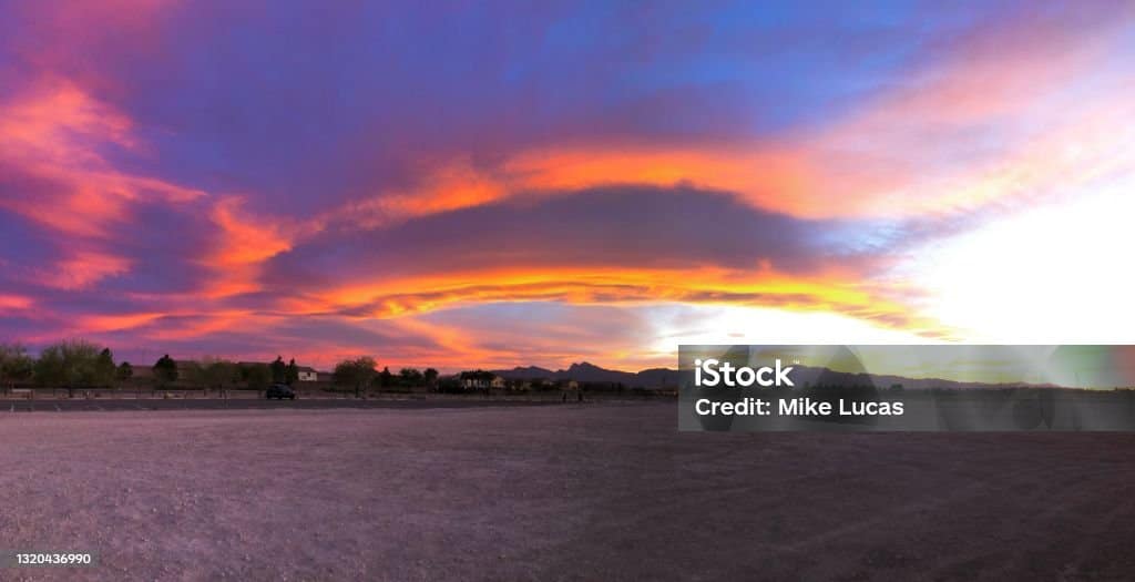 A massive mural of colors light up the clouds at sunset in North Las Vegas. A massive mural of colors light up the clouds at sunset in North Las Vegas.