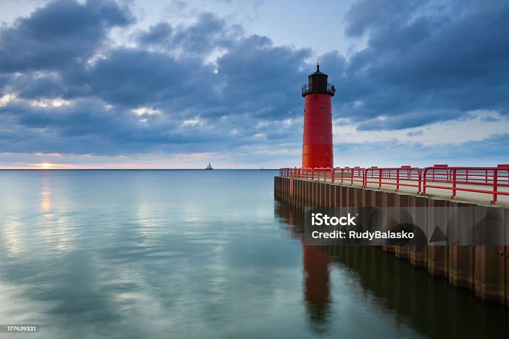Image of the Milwaukee Lighthouse at sunrise. Image of the Milwaukee Lighthouse at sunrise.