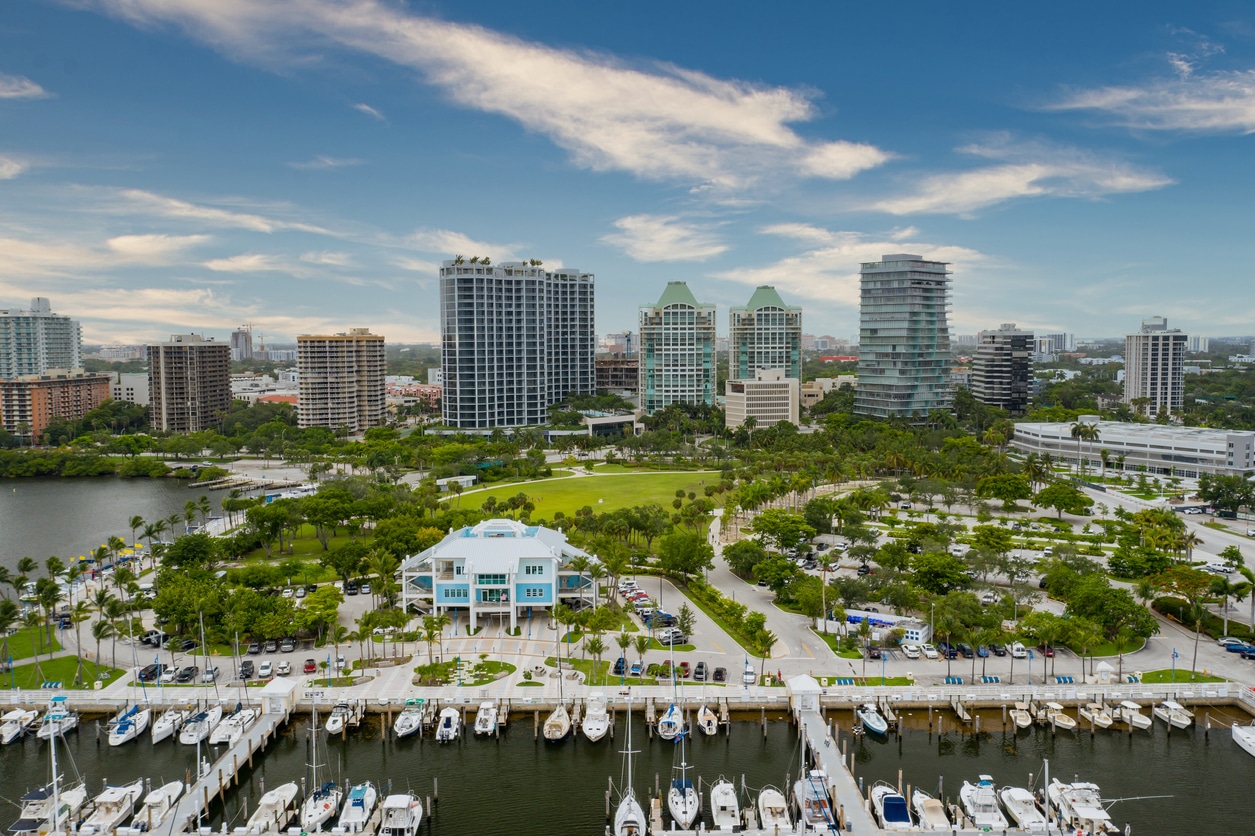 Aerial image Dinner Key Marina Miami Coconut Grove Aerial view of Dinner Key Marina in Coconut Grove, one of the best Miami neighborhoods