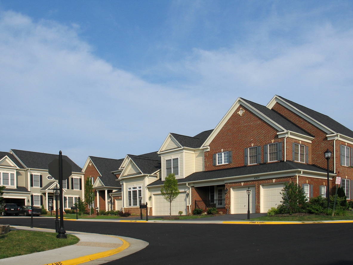 American Culdesac A row of houses in a cul-de-sac in a Virginia neighborhood on a sunny day
