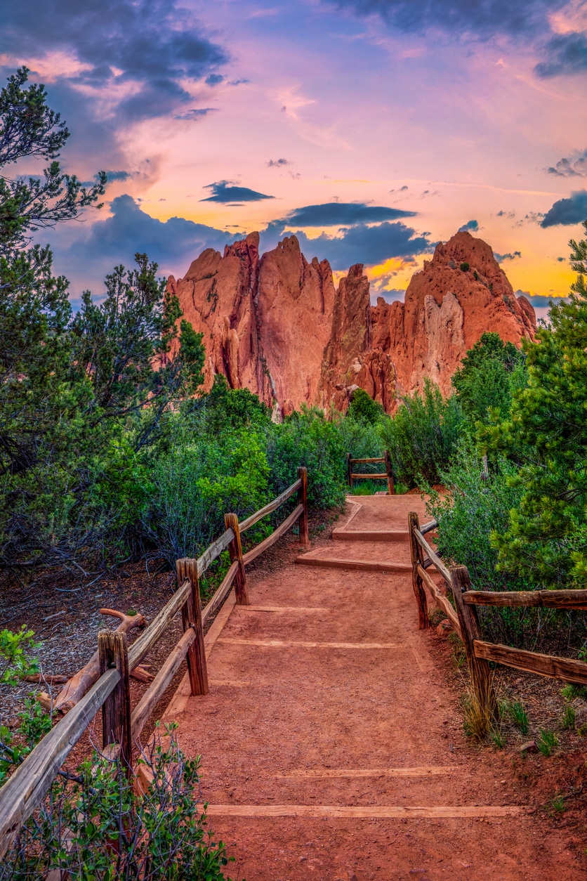 Trail leading to red rock formations at Garden of the Gods, a popular attraction for those moving to Colorado Springs