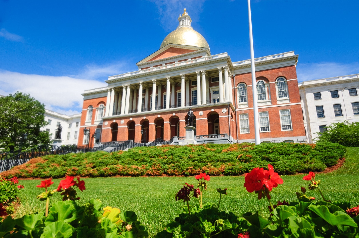 Massachusetts State House in one of the best Boston neighborhoods, featuring a golden dome and neoclassical design