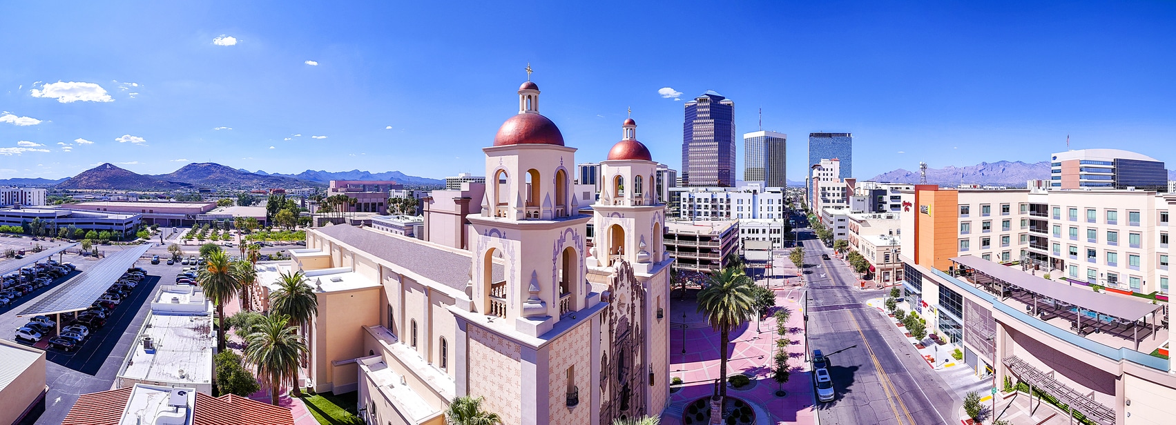 The St. Augustine Cathedral stands in the foreground of downtown Tucson, a beautiful sight for those living in Tucson
