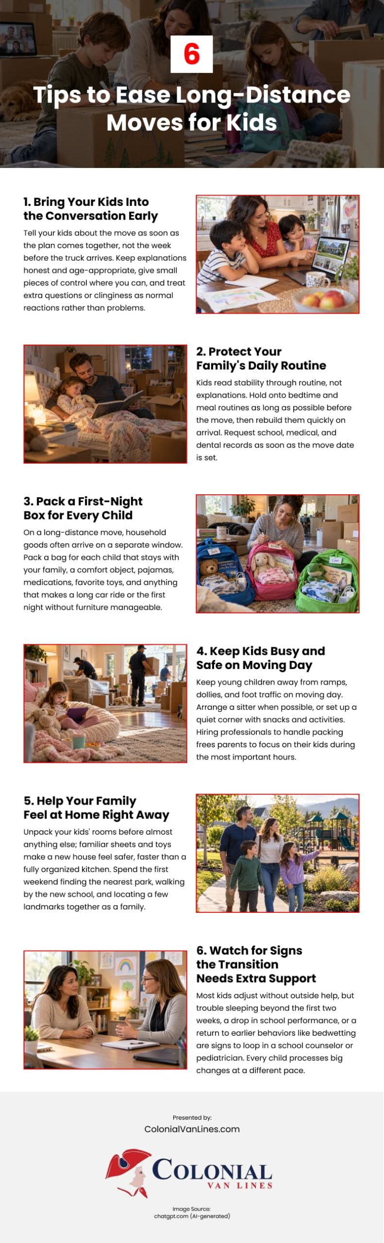 6 Tips to Ease Long-Distance Moves for Kids Infographic